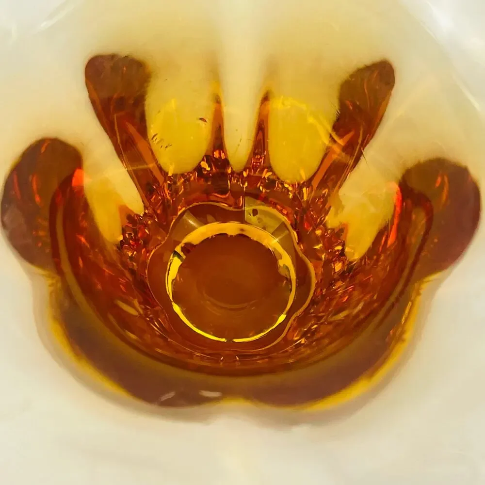 Tiffen Glassware Amber Ruffle Glass Vase or Candle Holder 6” W x 4 5/8” H